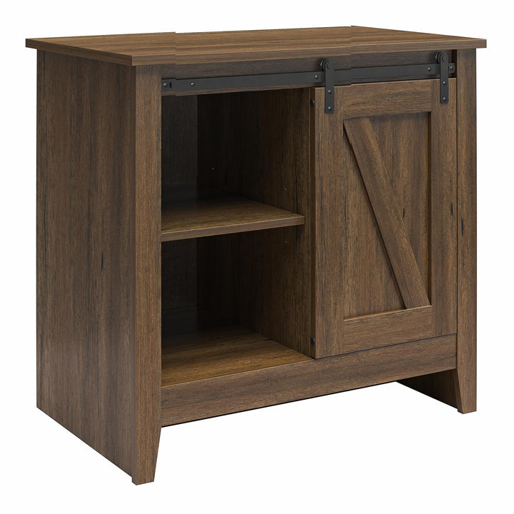 Alton Nightstand with Sliding Barn Door and 4 Shelves - Rustic Walnut
