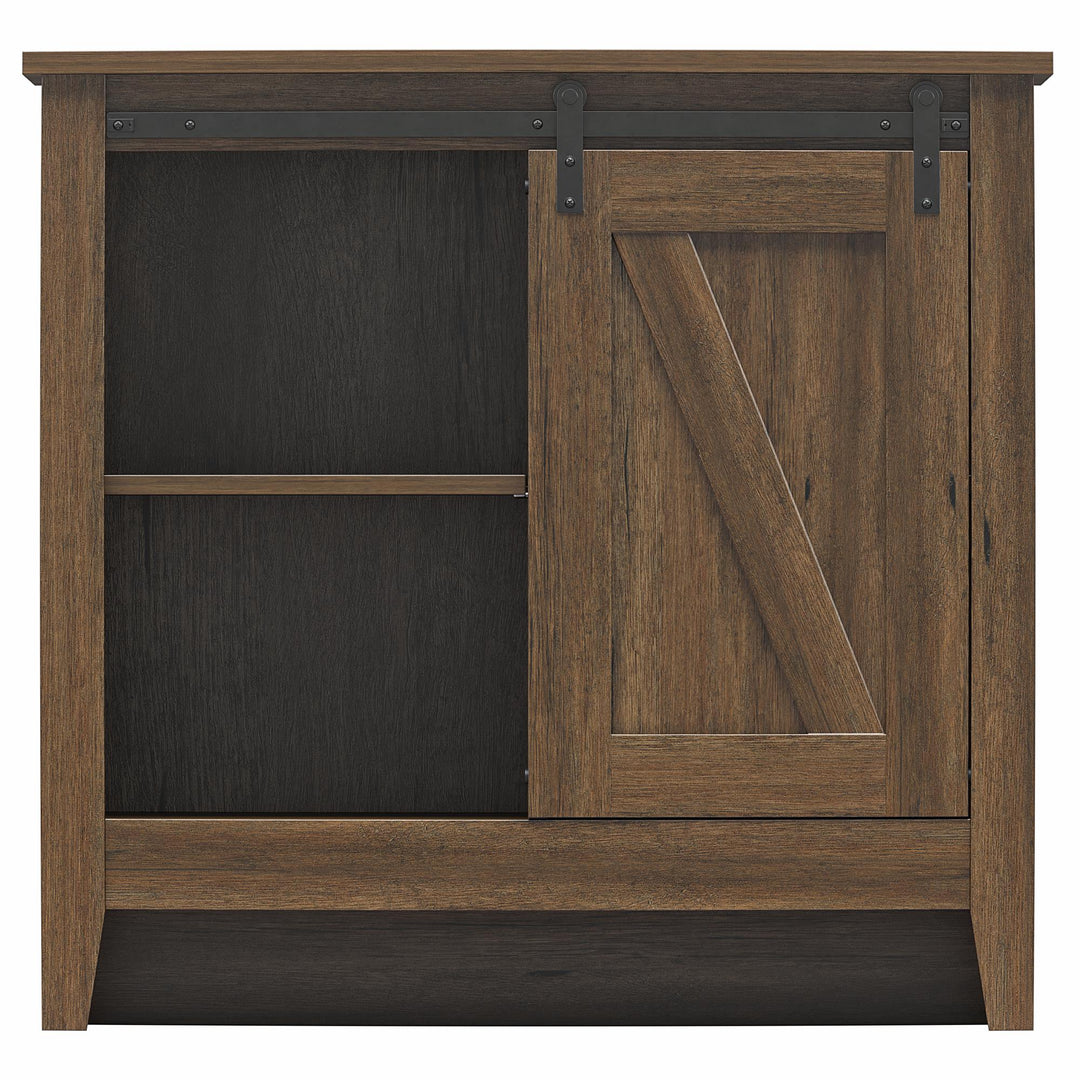 Alton Nightstand with Sliding Barn Door and 4 Shelves - Rustic Walnut