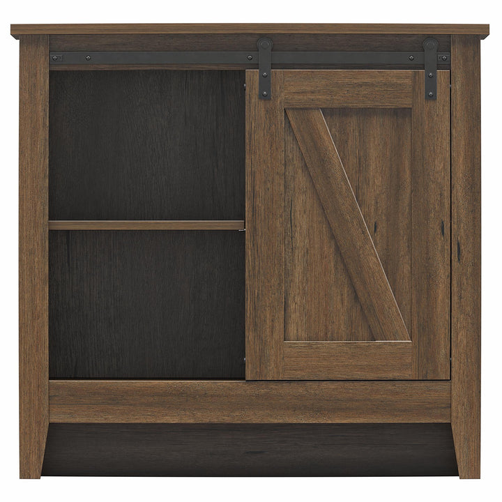 Alton Nightstand with Sliding Barn Door and 4 Shelves - Rustic Walnut