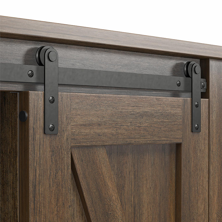 Alton Nightstand with Sliding Barn Door and 4 Shelves - Rustic Walnut