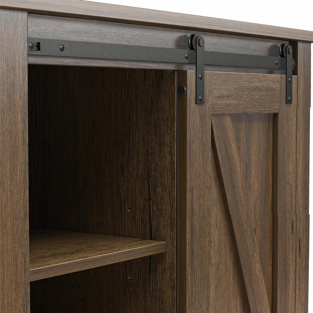 Alton Nightstand with Sliding Barn Door and 4 Shelves - Rustic Walnut