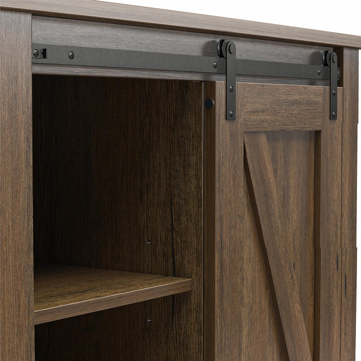 Alton Nightstand with Sliding Barn Door and 4 Shelves - Rustic Walnut