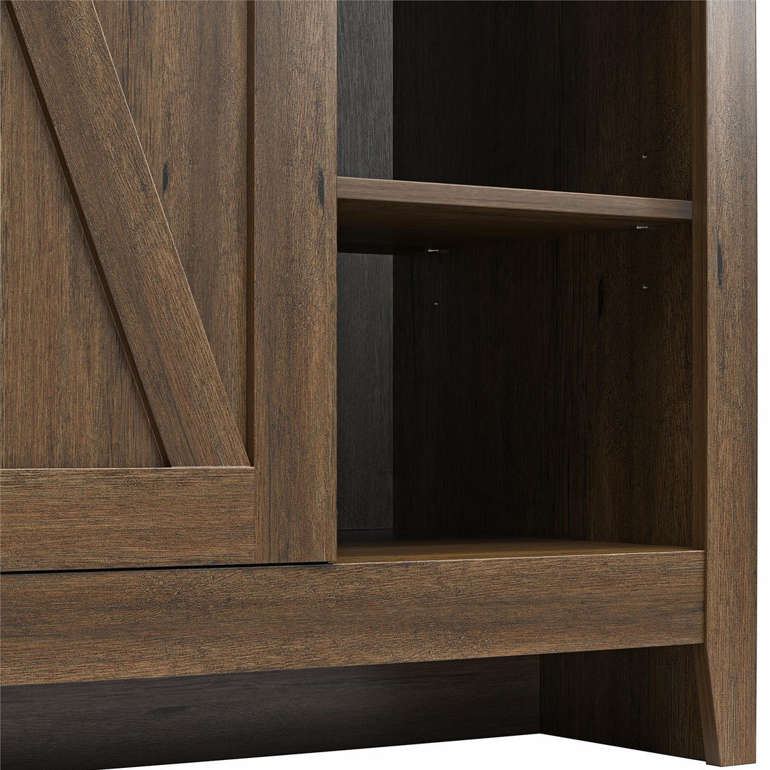 Alton Nightstand with Sliding Barn Door and 4 Shelves - Rustic Walnut