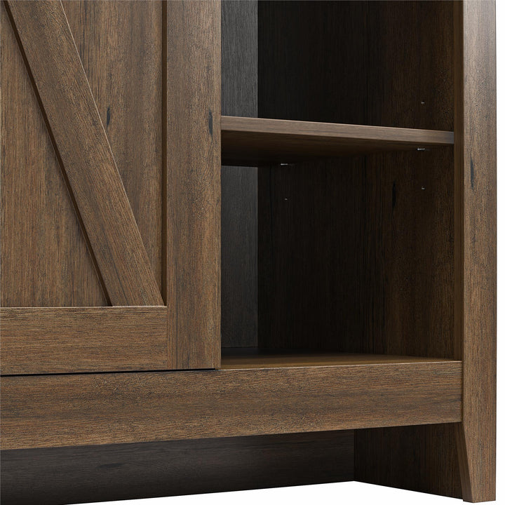 Alton Nightstand with Sliding Barn Door and 4 Shelves - Rustic Walnut
