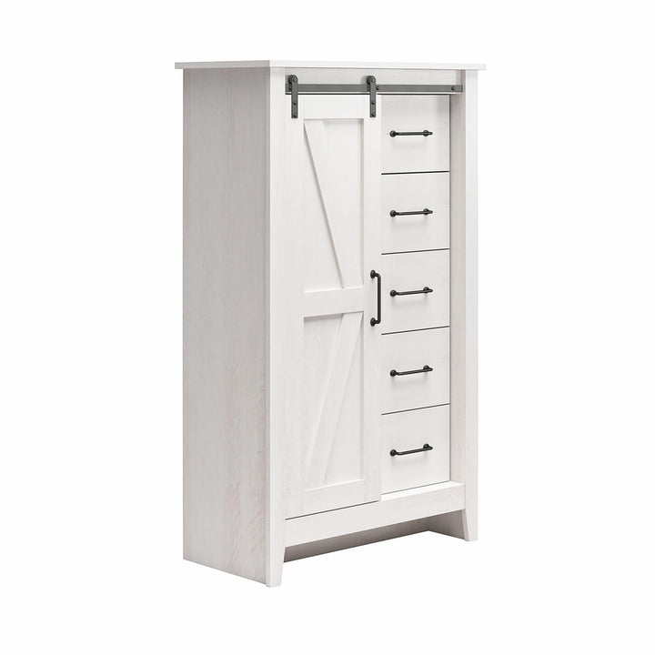 Alton Tall 5 Drawer Dresser with Sliding Barn Door and 3 Shelves - Magnolia Oak - 5 Drawer