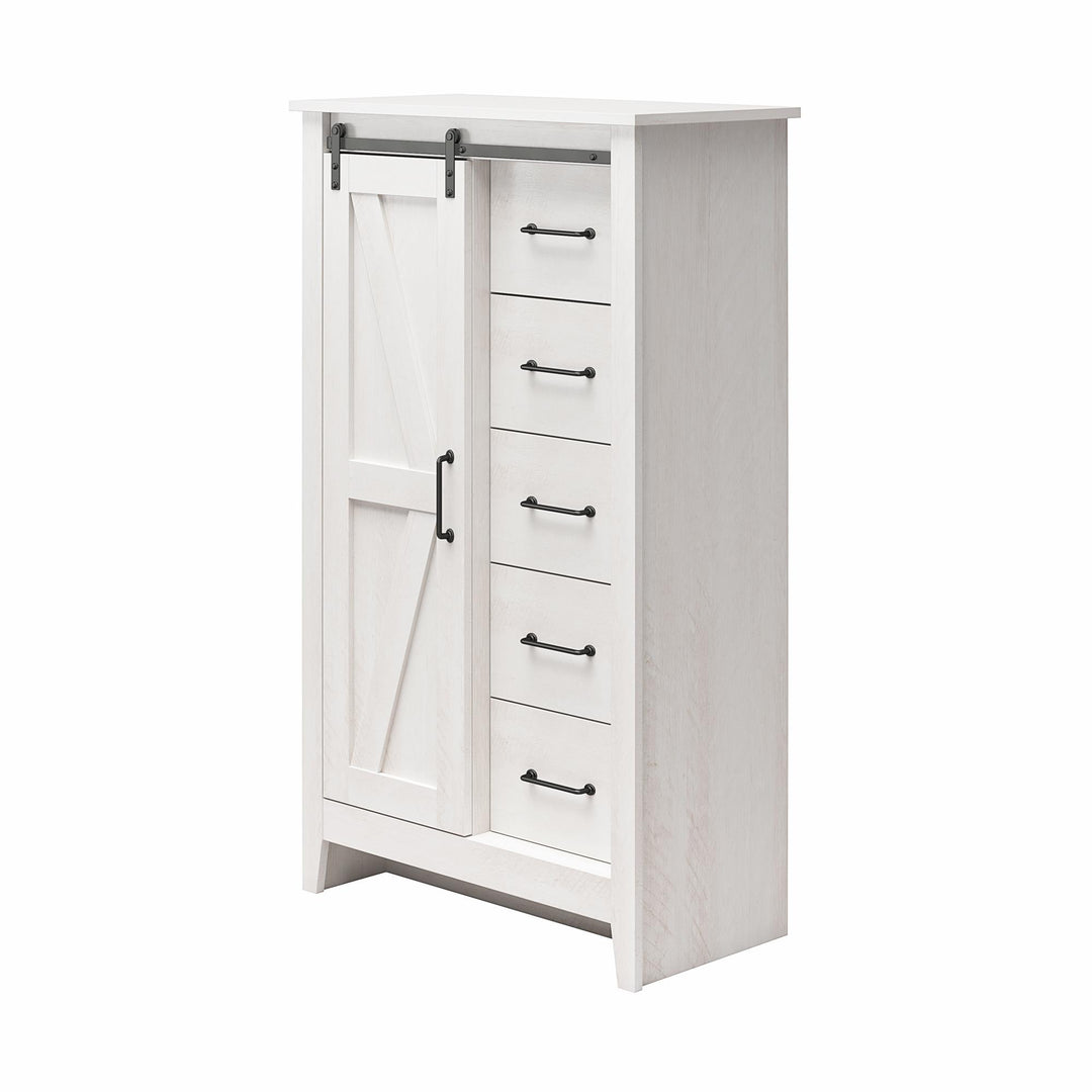 Alton Tall 5 Drawer Dresser with Sliding Barn Door and 3 Shelves - Magnolia Oak - 5 Drawer