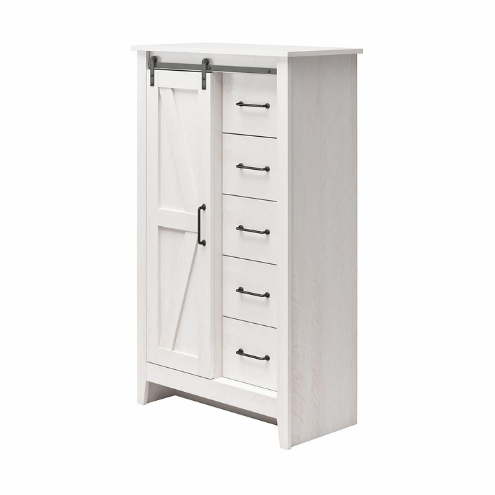 Alton Tall 5 Drawer Dresser with Sliding Barn Door and 3 Shelves - Magnolia Oak - 5 Drawer