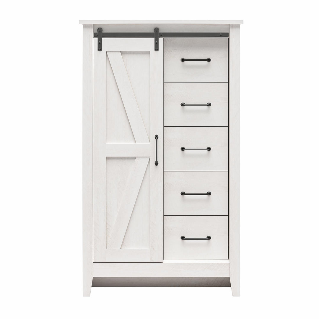 Alton Tall 5 Drawer Dresser with Sliding Barn Door and 3 Shelves - Magnolia Oak - 5 Drawer