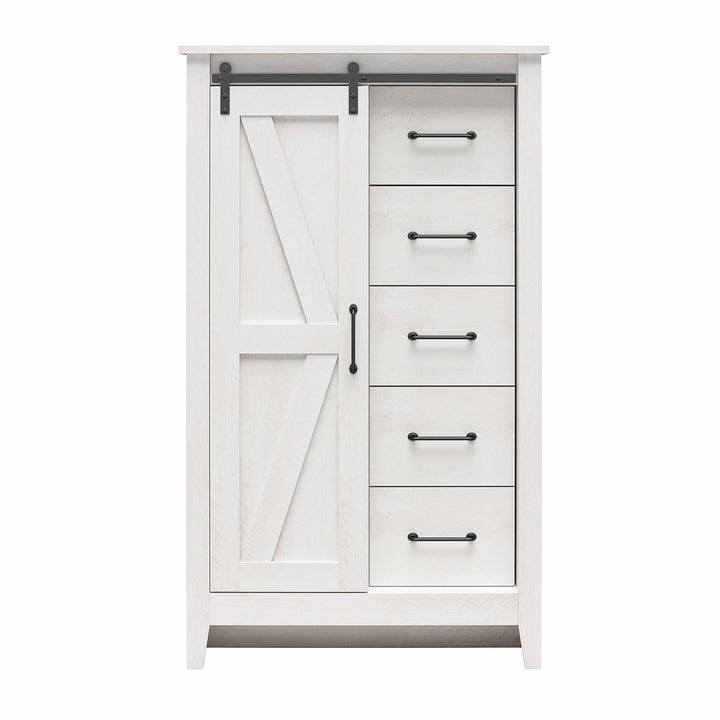 Alton Tall 5 Drawer Dresser with Sliding Barn Door and 3 Shelves - Magnolia Oak - 5 Drawer