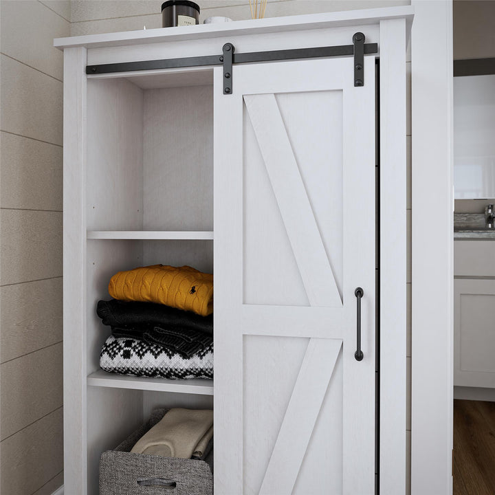 Alton Tall 5 Drawer Dresser with Sliding Barn Door and 3 Shelves - Magnolia Oak - 5 Drawer