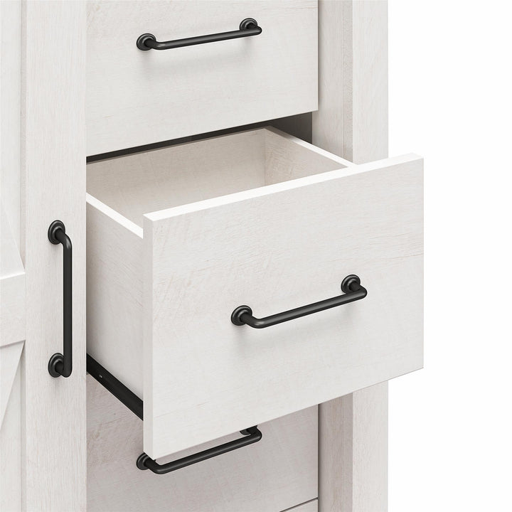 Alton Tall 5 Drawer Dresser with Sliding Barn Door and 3 Shelves - Magnolia Oak - 5 Drawer