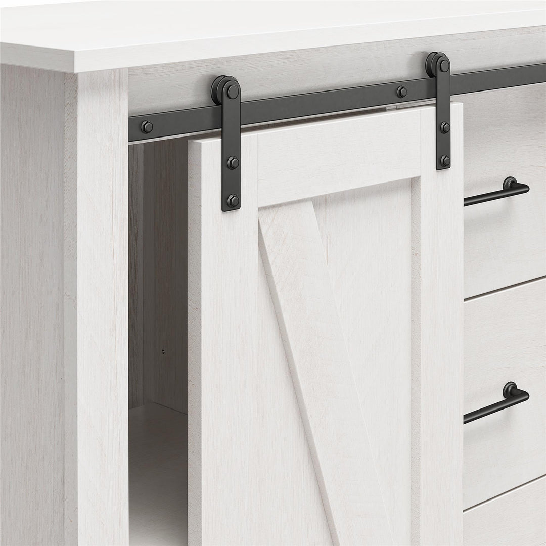 Alton Tall 5 Drawer Dresser with Sliding Barn Door and 3 Shelves - Magnolia Oak - 5 Drawer