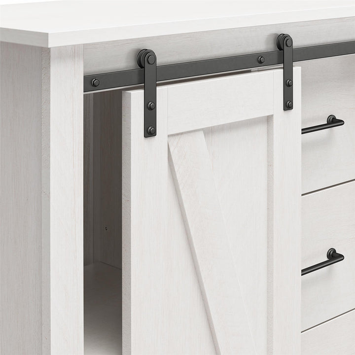 Alton Tall 5 Drawer Dresser with Sliding Barn Door and 3 Shelves - Magnolia Oak - 5 Drawer