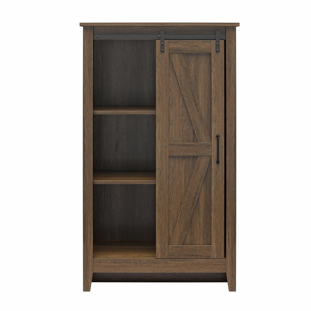 Alton Tall 5 Drawer Dresser with Sliding Barn Door and 3 Shelves - Rustic Walnut - 5 Drawer