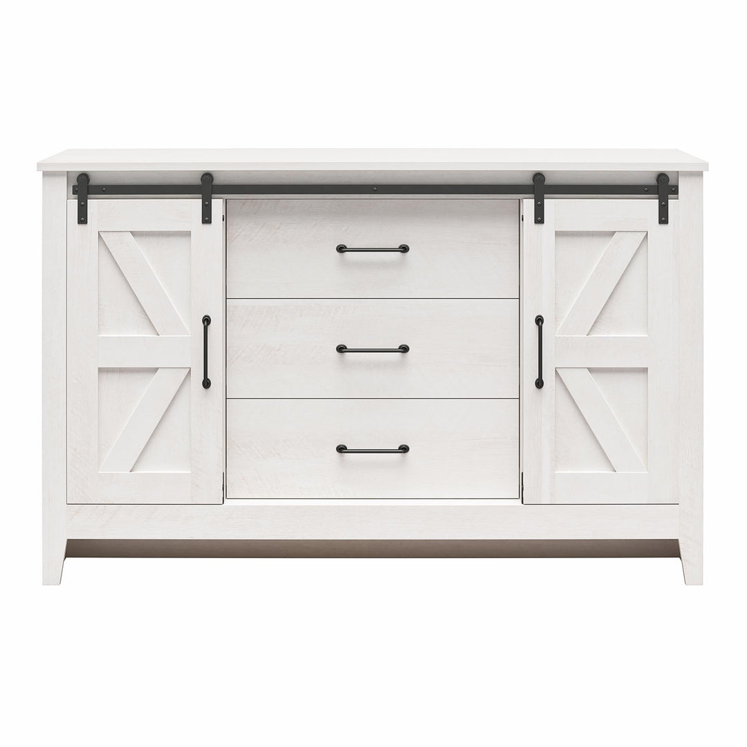 Alton 3 Drawer Dresser with 2 Sliding Barn Doors and 6 Shelves - Magnolia Oak - 3 Drawer