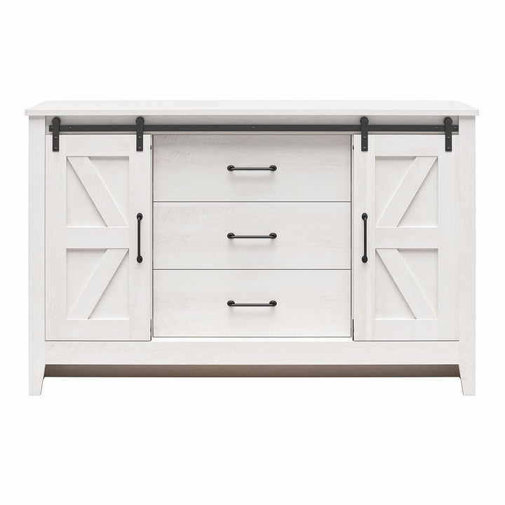 Alton 3 Drawer Dresser with 2 Sliding Barn Doors and 6 Shelves - Magnolia Oak - 3 Drawer