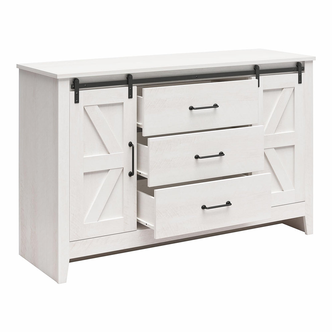 Alton 3 Drawer Dresser with 2 Sliding Barn Doors and 6 Shelves - Magnolia Oak - 3 Drawer
