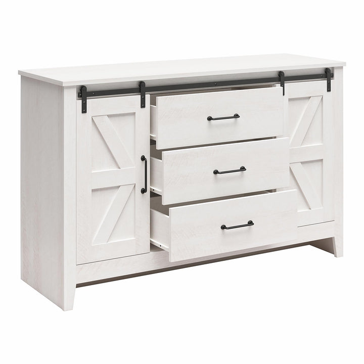 Alton 3 Drawer Dresser with 2 Sliding Barn Doors and 6 Shelves - Magnolia Oak - 3 Drawer