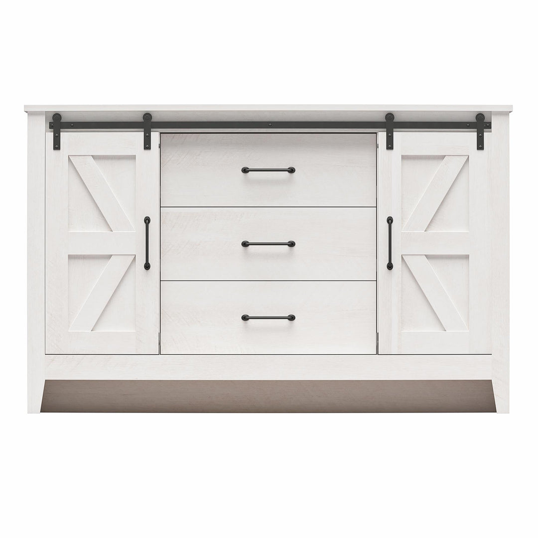 Alton 3 Drawer Dresser with 2 Sliding Barn Doors and 6 Shelves - Magnolia Oak - 3 Drawer