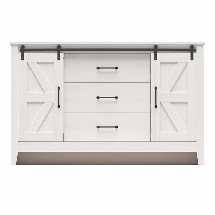 Alton 3 Drawer Dresser with 2 Sliding Barn Doors and 6 Shelves - Magnolia Oak - 3 Drawer