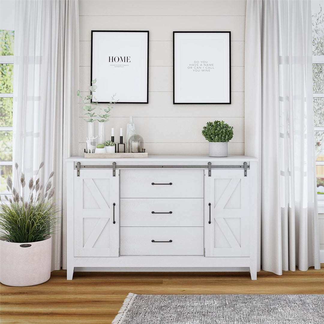 Alton 3 Drawer Dresser with 2 Sliding Barn Doors and 6 Shelves - Magnolia Oak - 3 Drawer