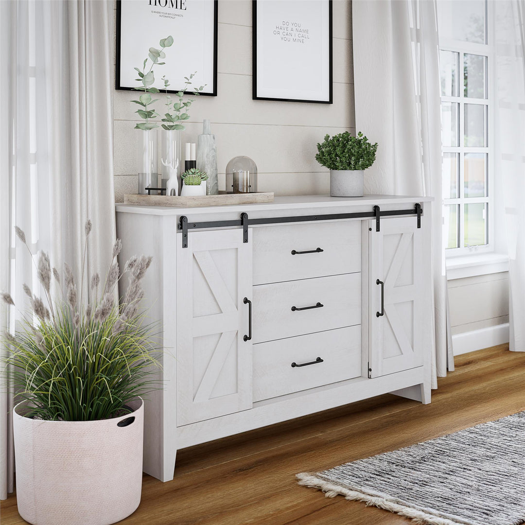 Alton 3 Drawer Dresser with 2 Sliding Barn Doors and 6 Shelves - Magnolia Oak - 3 Drawer