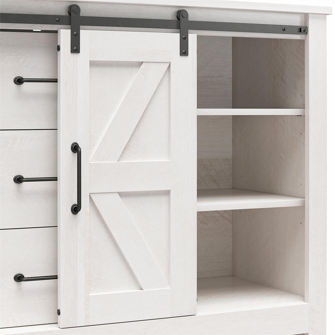 Alton 3 Drawer Dresser with 2 Sliding Barn Doors and 6 Shelves - Magnolia Oak - 3 Drawer