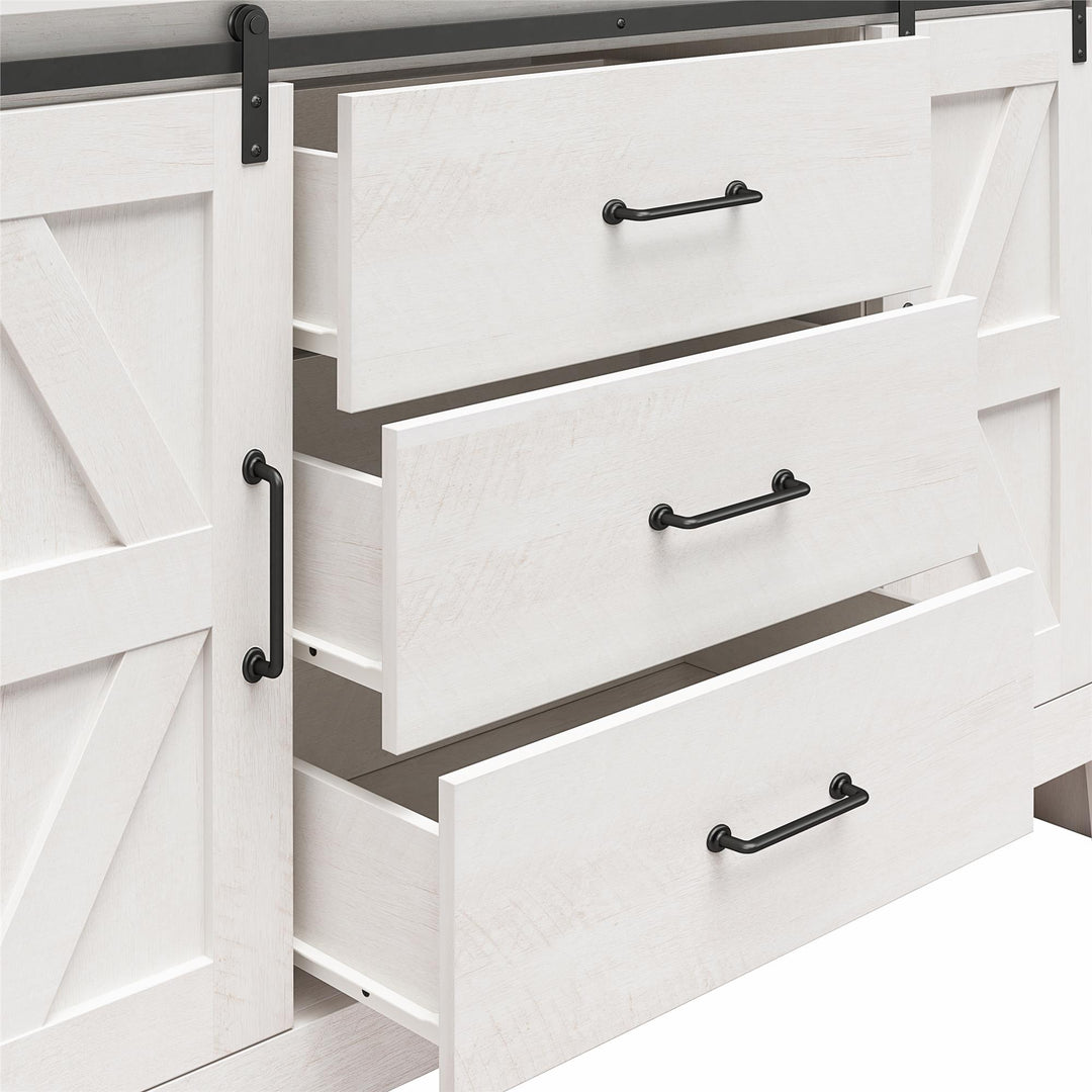 Alton 3 Drawer Dresser with 2 Sliding Barn Doors and 6 Shelves - Magnolia Oak - 3 Drawer