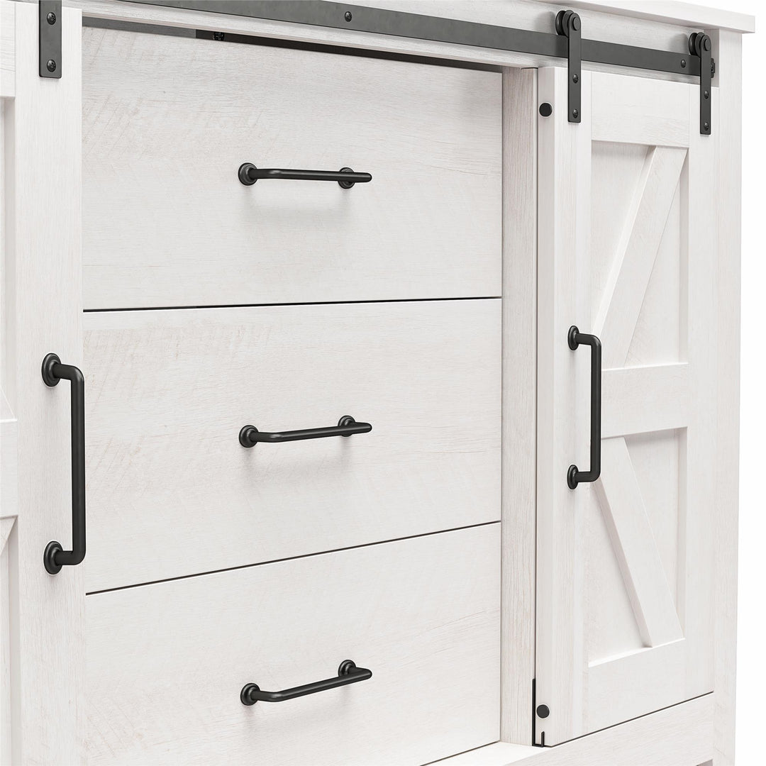 Alton 3 Drawer Dresser with 2 Sliding Barn Doors and 6 Shelves - Magnolia Oak - 3 Drawer