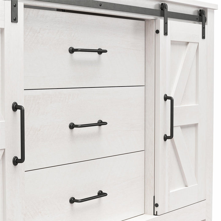 Alton 3 Drawer Dresser with 2 Sliding Barn Doors and 6 Shelves - Magnolia Oak - 3 Drawer