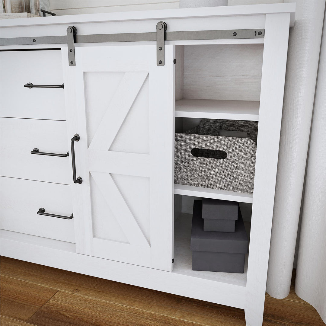 Alton 3 Drawer Dresser with 2 Sliding Barn Doors and 6 Shelves - Magnolia Oak - 3 Drawer