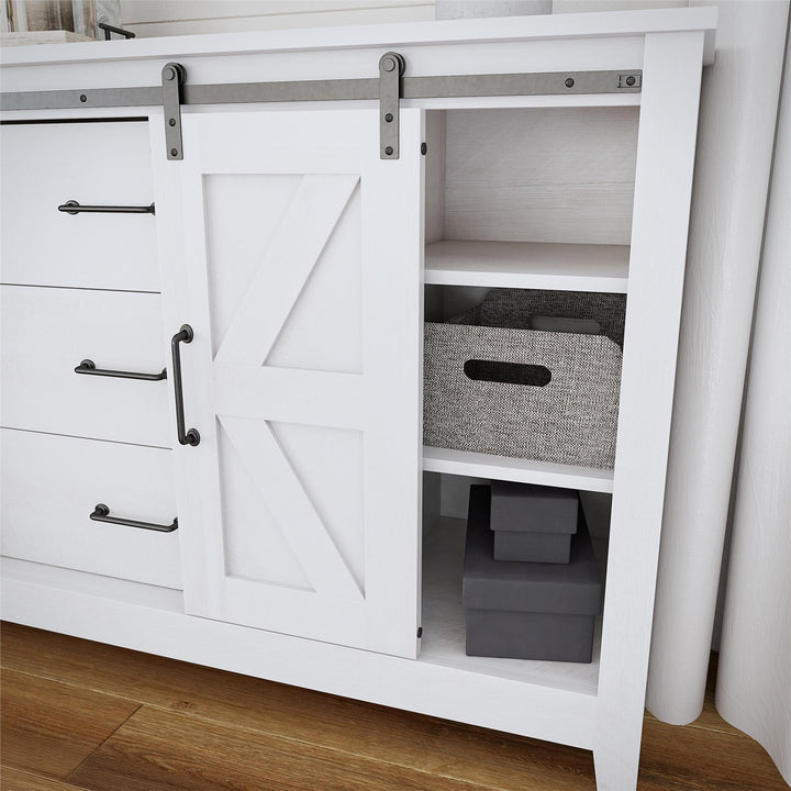 Alton 3 Drawer Dresser with 2 Sliding Barn Doors and 6 Shelves - Magnolia Oak - 3 Drawer