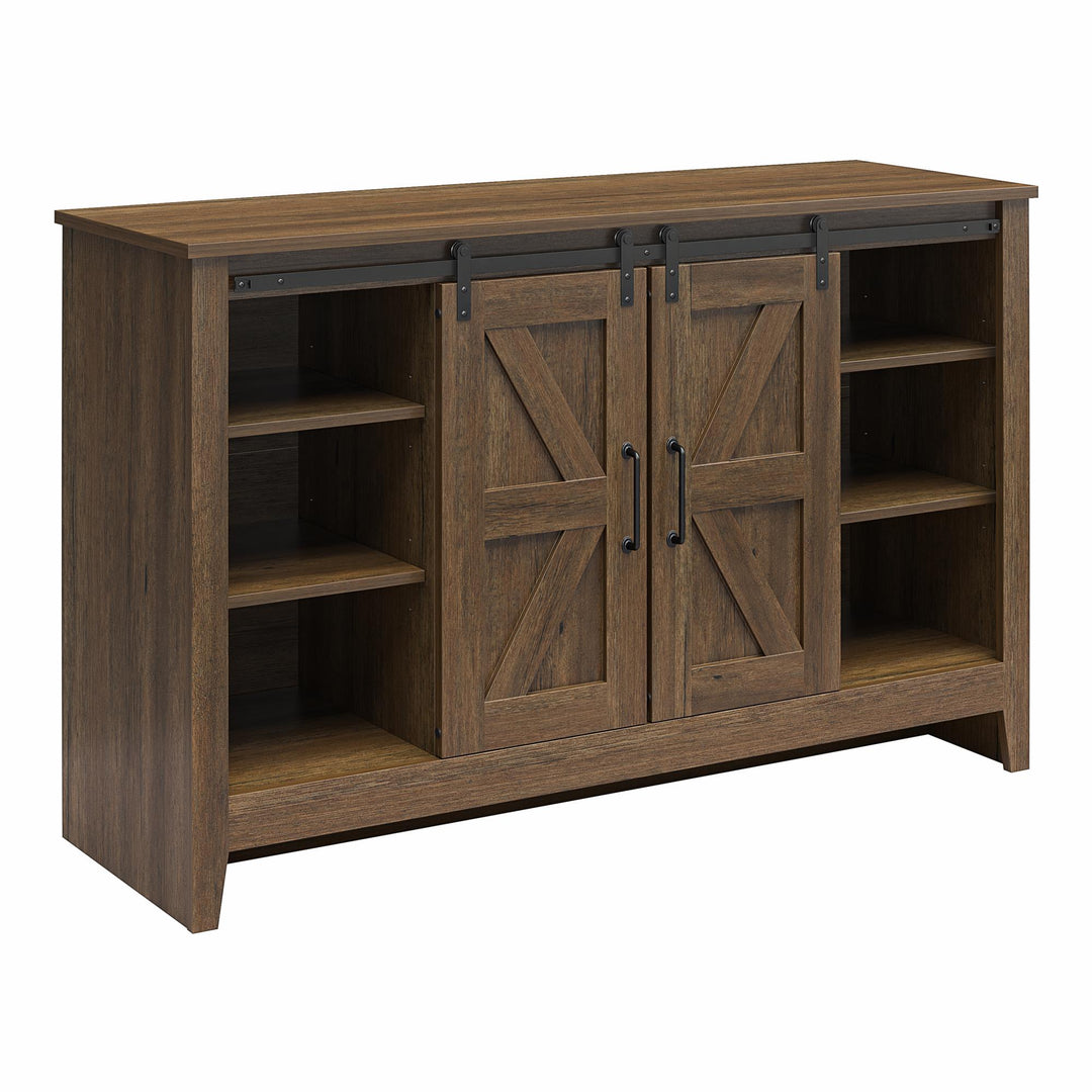 Alton 3 Drawer Dresser with 2 Sliding Barn Doors and 6 Shelves - Rustic Walnut - 3 Drawer