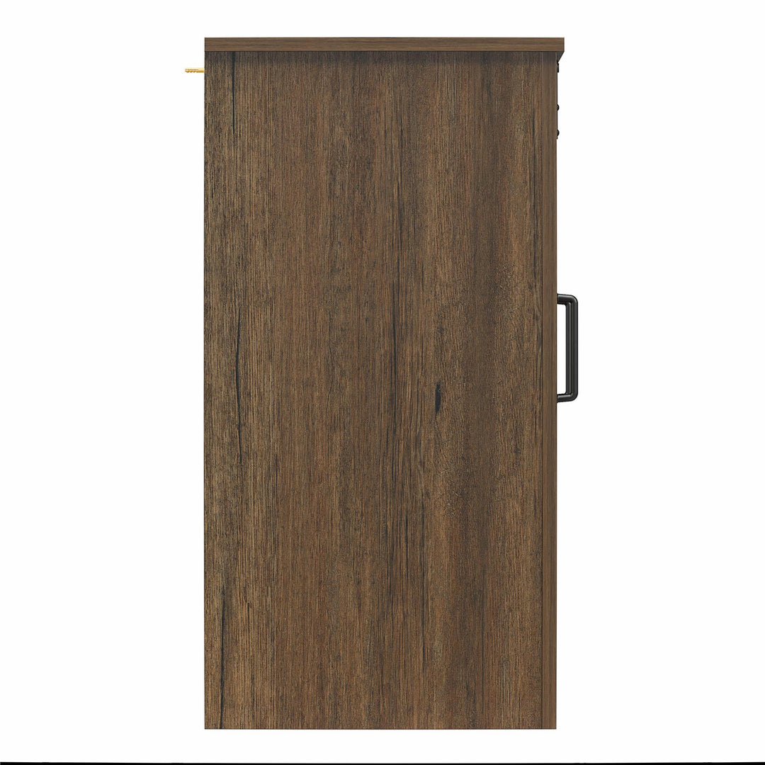 Alton 3 Drawer Dresser with 2 Sliding Barn Doors and 6 Shelves - Rustic Walnut - 3 Drawer