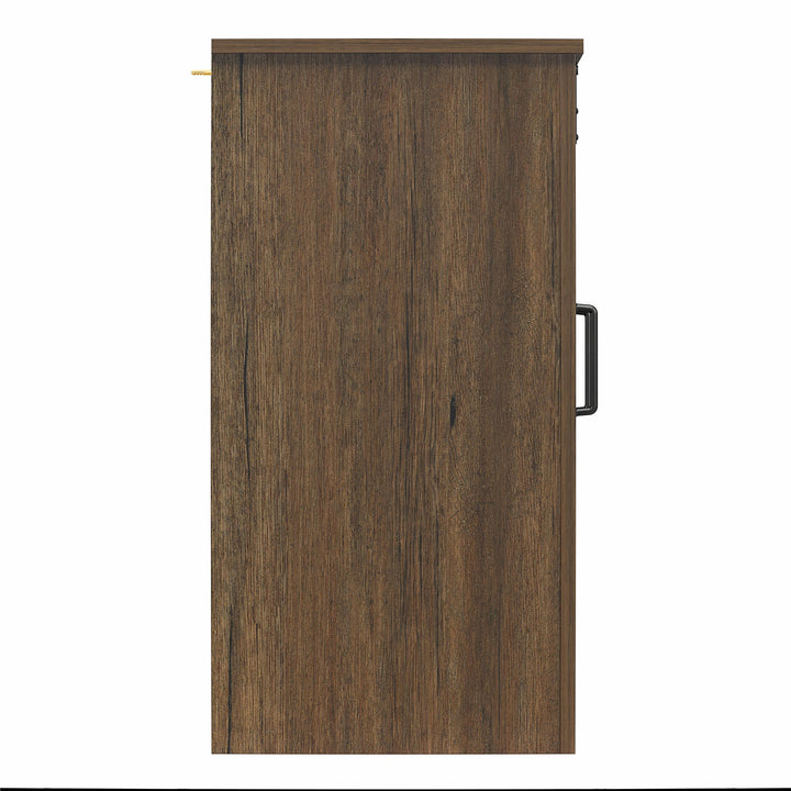 Alton 3 Drawer Dresser with 2 Sliding Barn Doors and 6 Shelves - Rustic Walnut - 3 Drawer