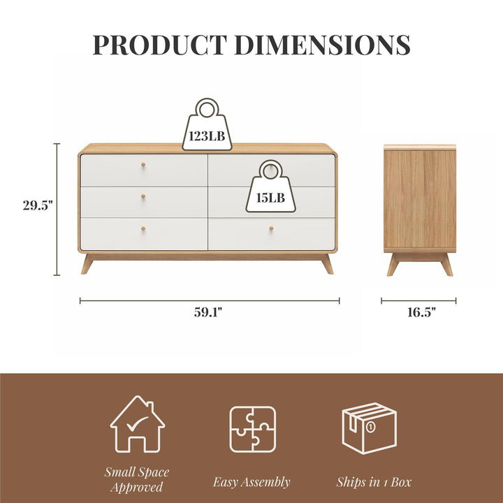 Ren Home Leva 6 Drawer Dresser - Oak