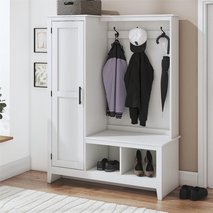Farmhouse Entryway Hall Tree with Bench, Federal White - Federal White - 1 Door
