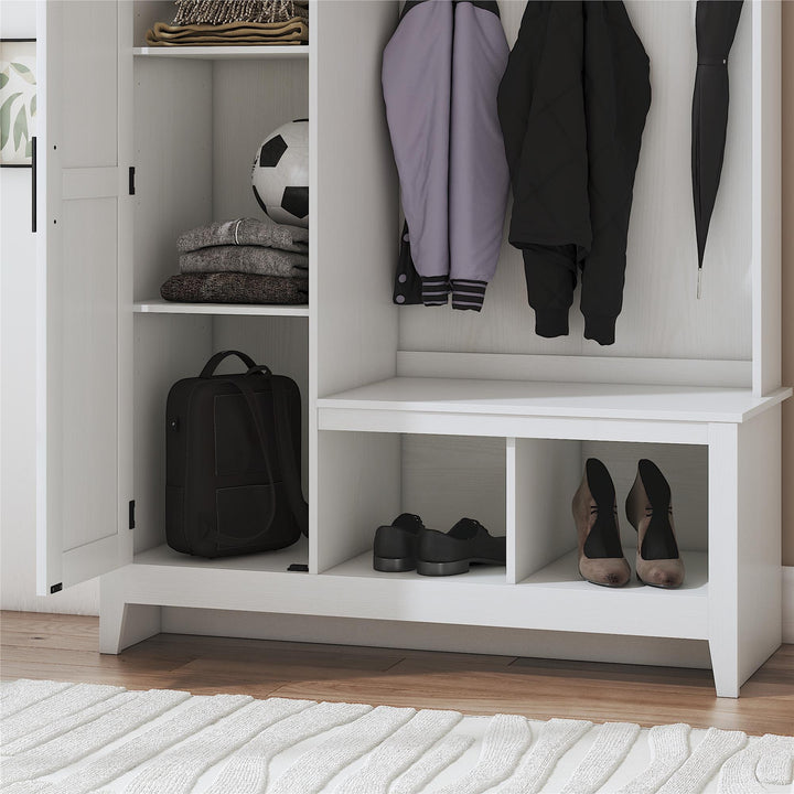 Farmhouse Entryway Hall Tree with Bench, Federal White - Federal White - 1 Door