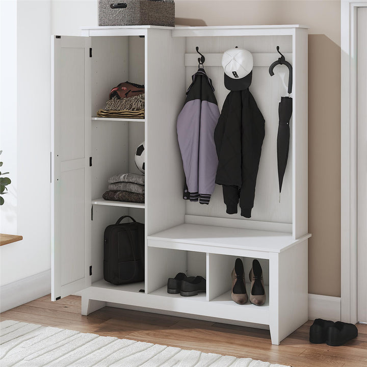 Farmhouse Entryway Hall Tree with Bench, Federal White - Federal White - 1 Door