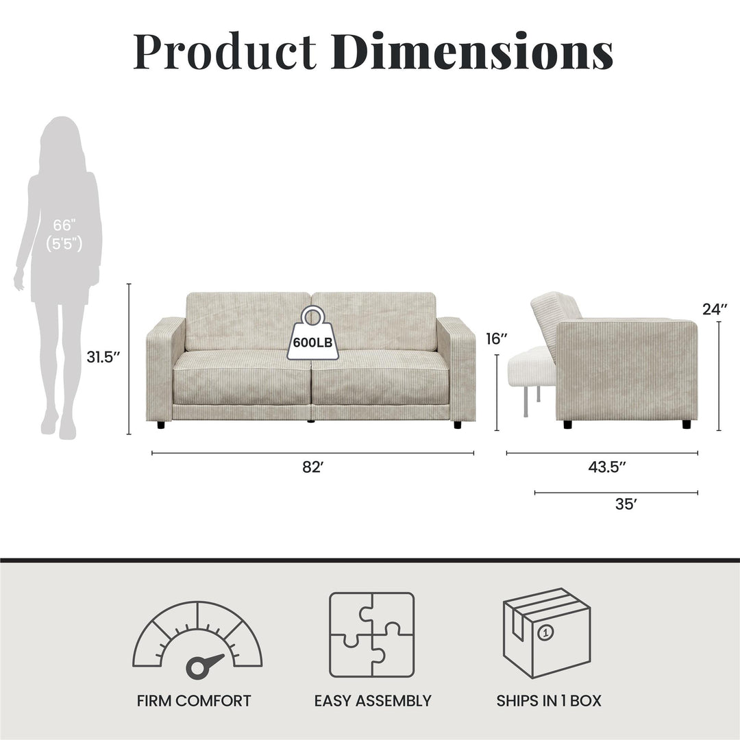 Allie Corduroy Futon Sofa Bed - Ivory Corduroy - 3-Seater