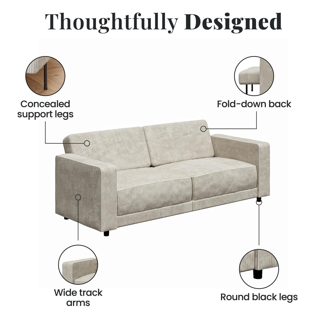 Allie Corduroy Futon Sofa Bed - Ivory Corduroy - 3-Seater