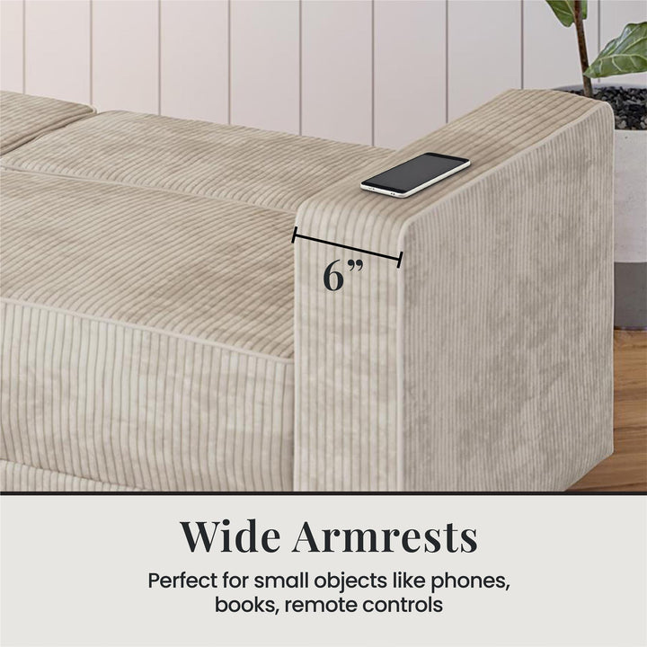 Allie Corduroy Futon Sofa Bed - Ivory Corduroy - 3-Seater