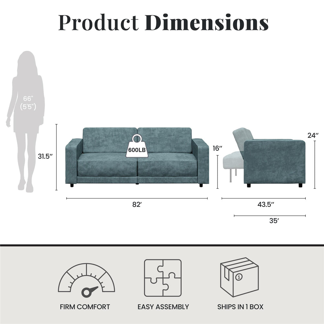 Allie Corduroy Futon Sofa Bed - Teal Corduroy - 3-Seater