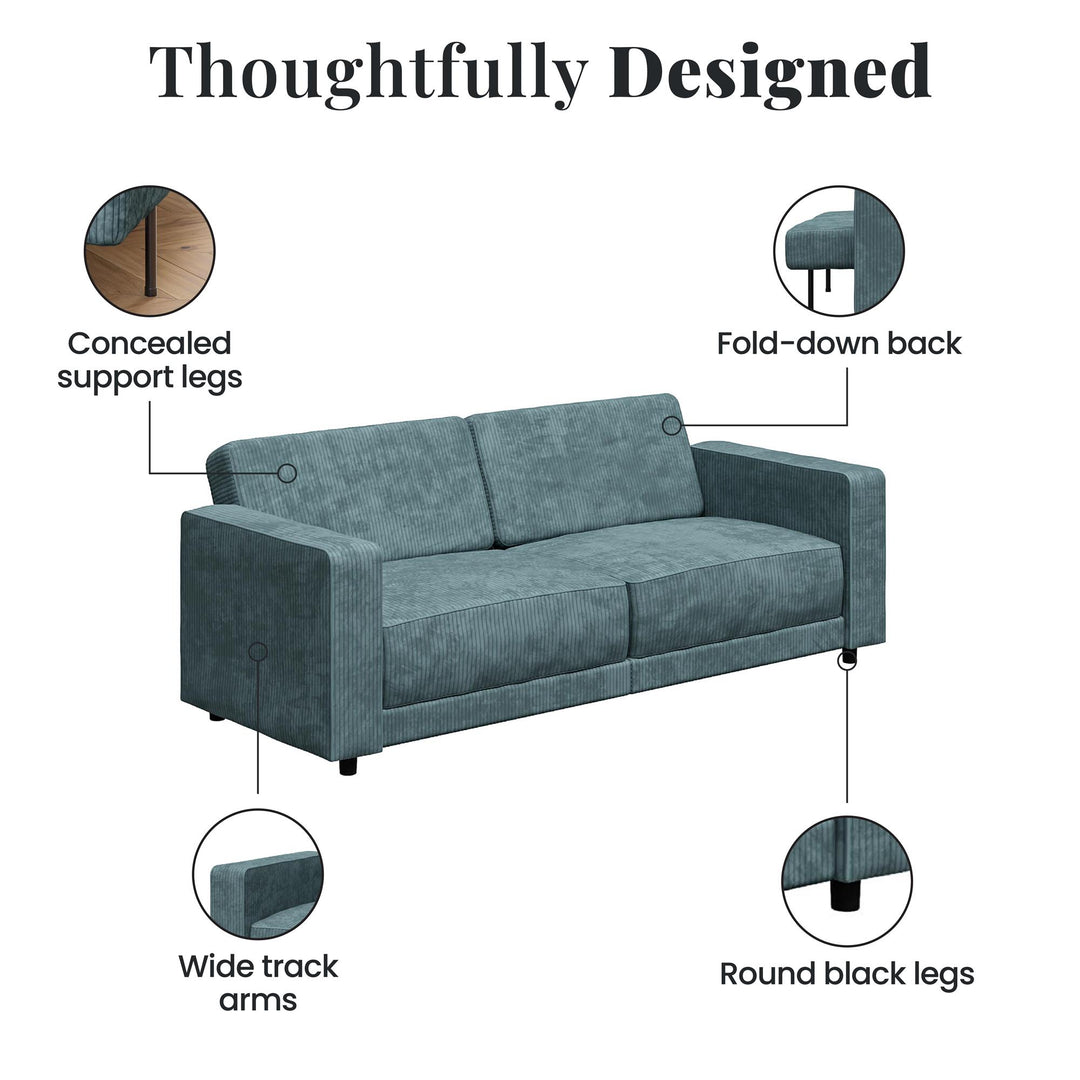 Allie Corduroy Futon Sofa Bed - Teal Corduroy - 3-Seater