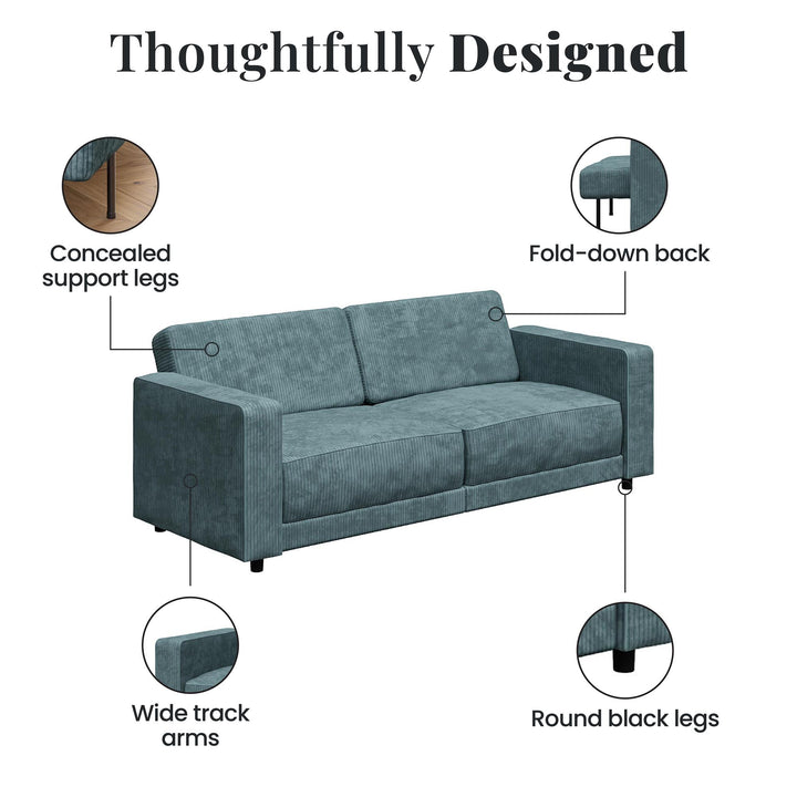 Allie Corduroy Futon Sofa Bed - Teal Corduroy - 3-Seater