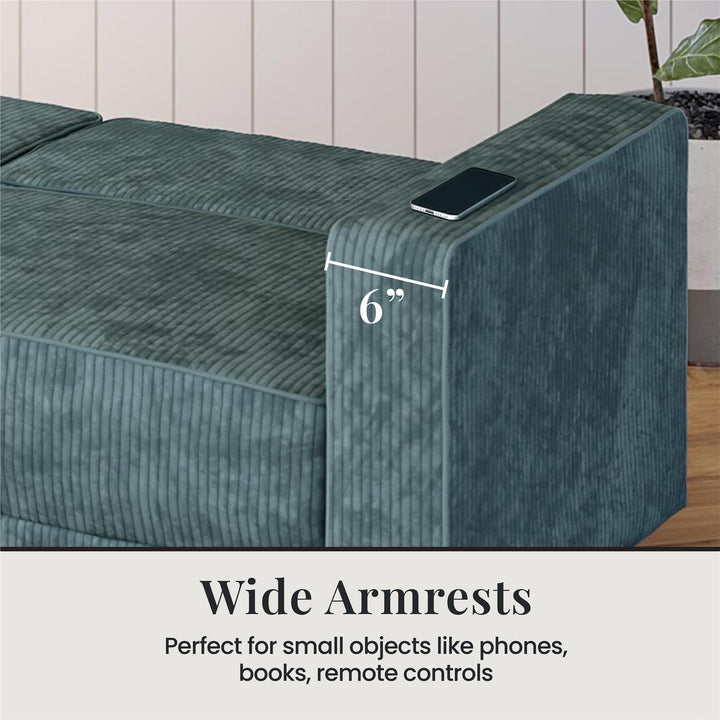 Allie Corduroy Futon Sofa Bed - Teal Corduroy - 3-Seater