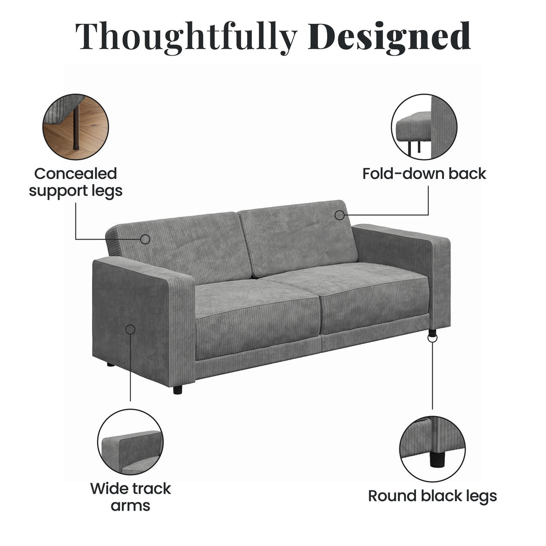 Allie Corduroy Futon Sofa Bed - Gray Corduroy - 3-Seater