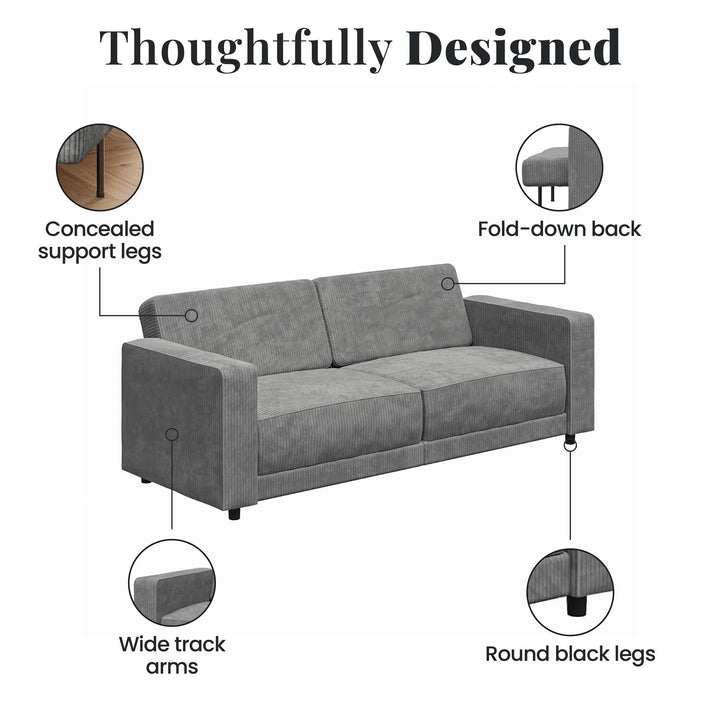 Allie Corduroy Futon Sofa Bed - Gray Corduroy - 3-Seater
