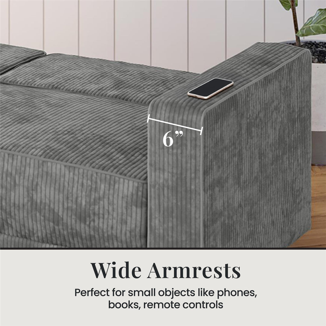 Allie Corduroy Futon Sofa Bed - Gray Corduroy - 3-Seater