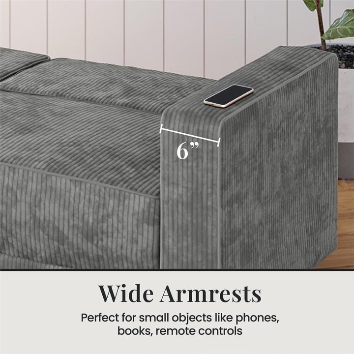 Allie Corduroy Futon Sofa Bed - Gray Corduroy - 3-Seater